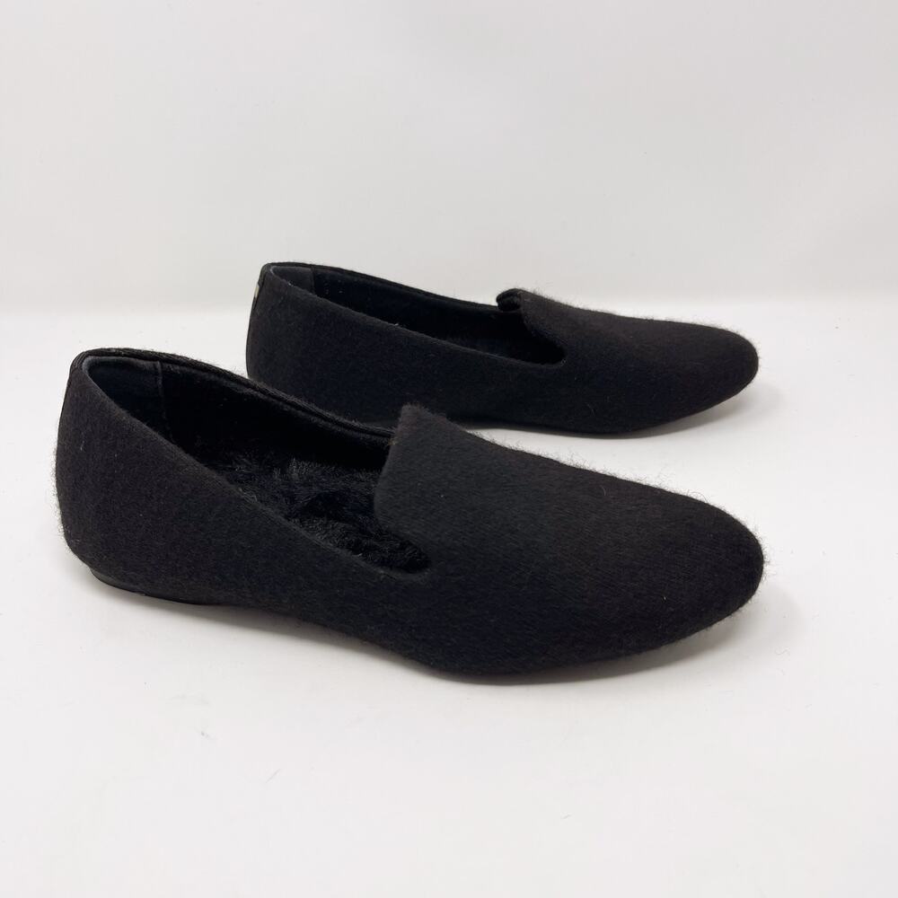 Birdies Womens 6 Black The Starling Wool Fur Lined Loafer Smoking Flats Slip On